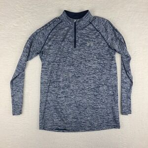 Under Armour Sweater Mens Small Blue Heathered Quarter Zip Loose Heatgear